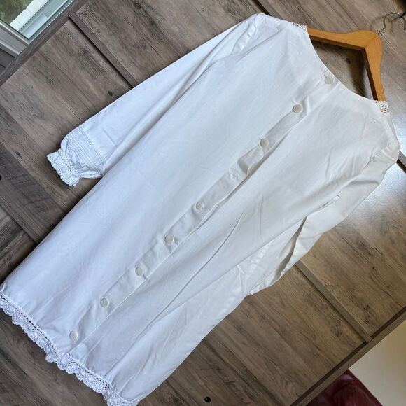 Vintage or Antique Style White Long Sleeve Pajama PJ Dress Nightgown Eyelet Lace - Picture 9 of 15